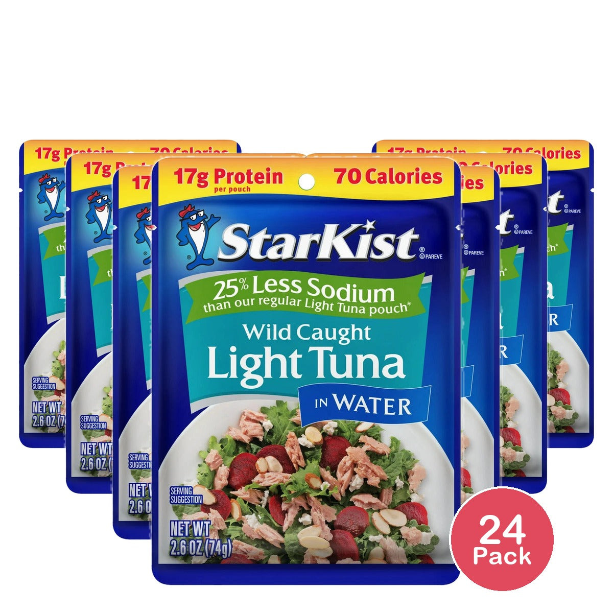 StarKist 25% Less Sodium Light Tuna in Water Pouch 2.6 Oz (Pack of 24)