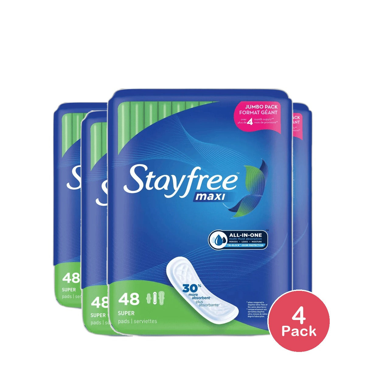 Stayfree Maxi Pads Super Feminine Pads No Wings Jumbo Pack 18oz (Pack of 4)