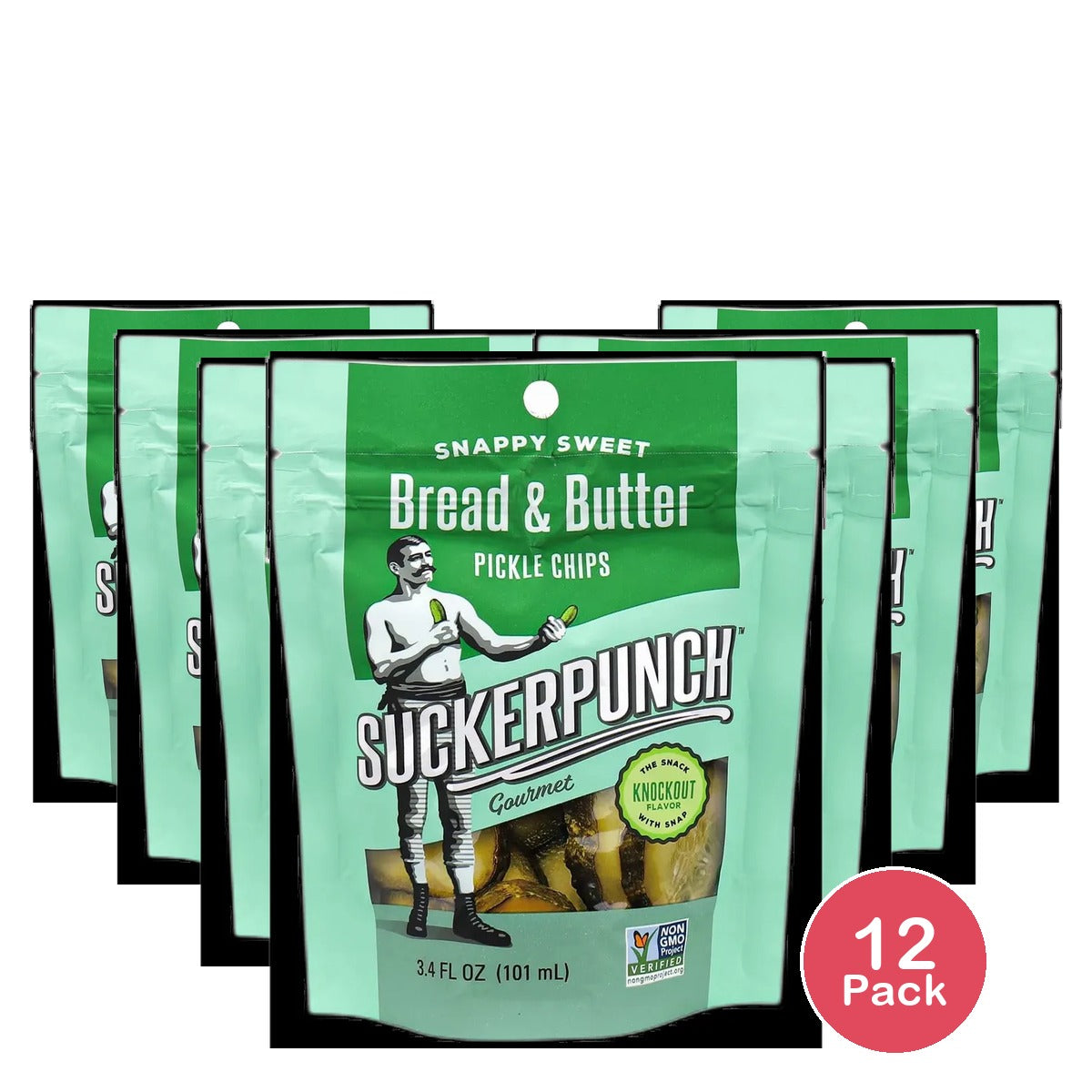 SuckerPunch Pickle Chips Bread & Butter 3.4 oz (Pack of 12)