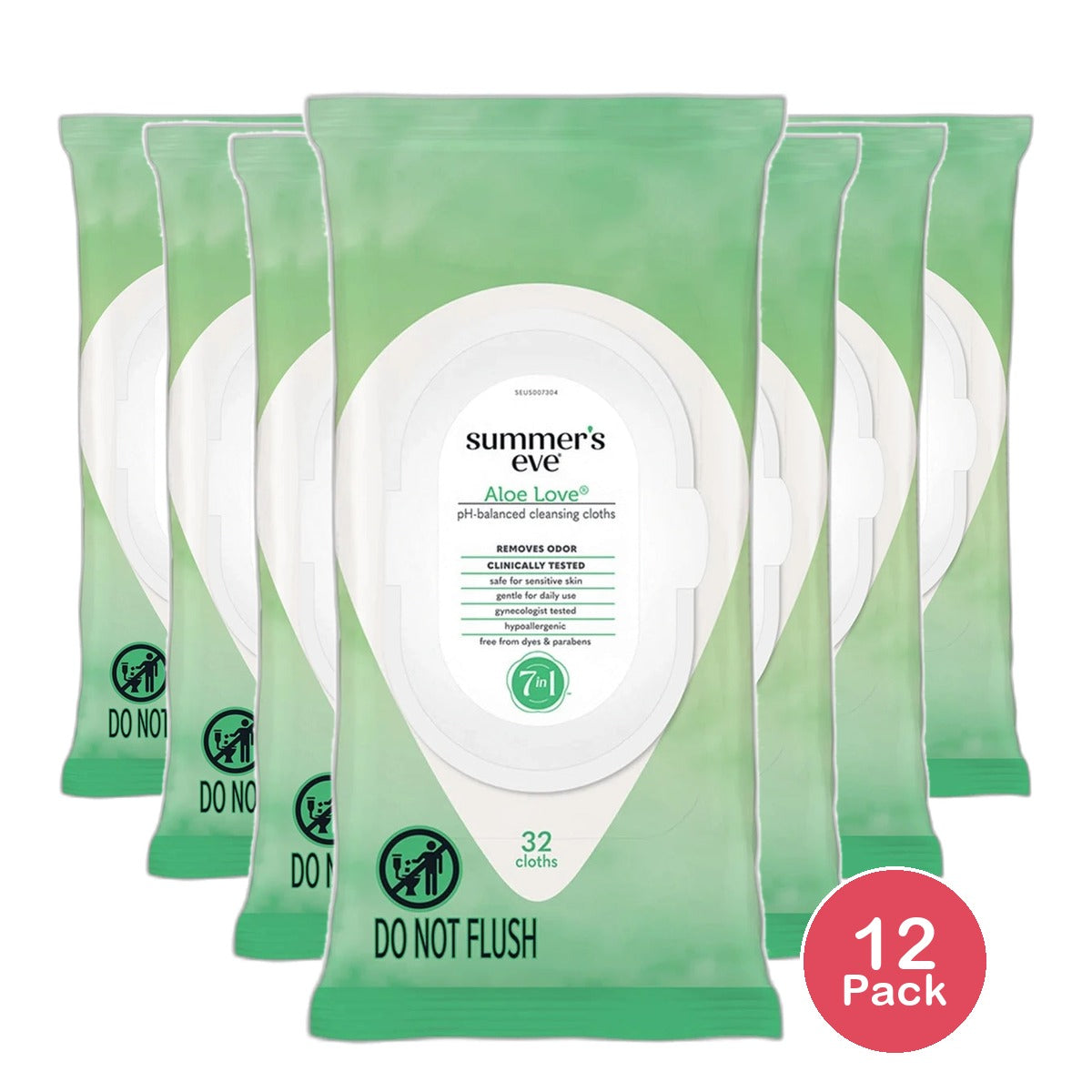 Summers Eve Feminine Cleansing Cloths for Sensitive Skin Aloe Love 7.7oz(Pack of 12)