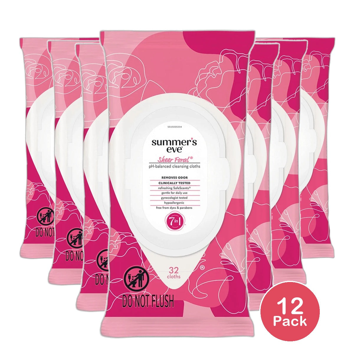 Summers Eve Feminine Cleansing Soft Cloths For Sensitive Skin Sheer Floral32 Ea 7.7oz (Pack of 12)