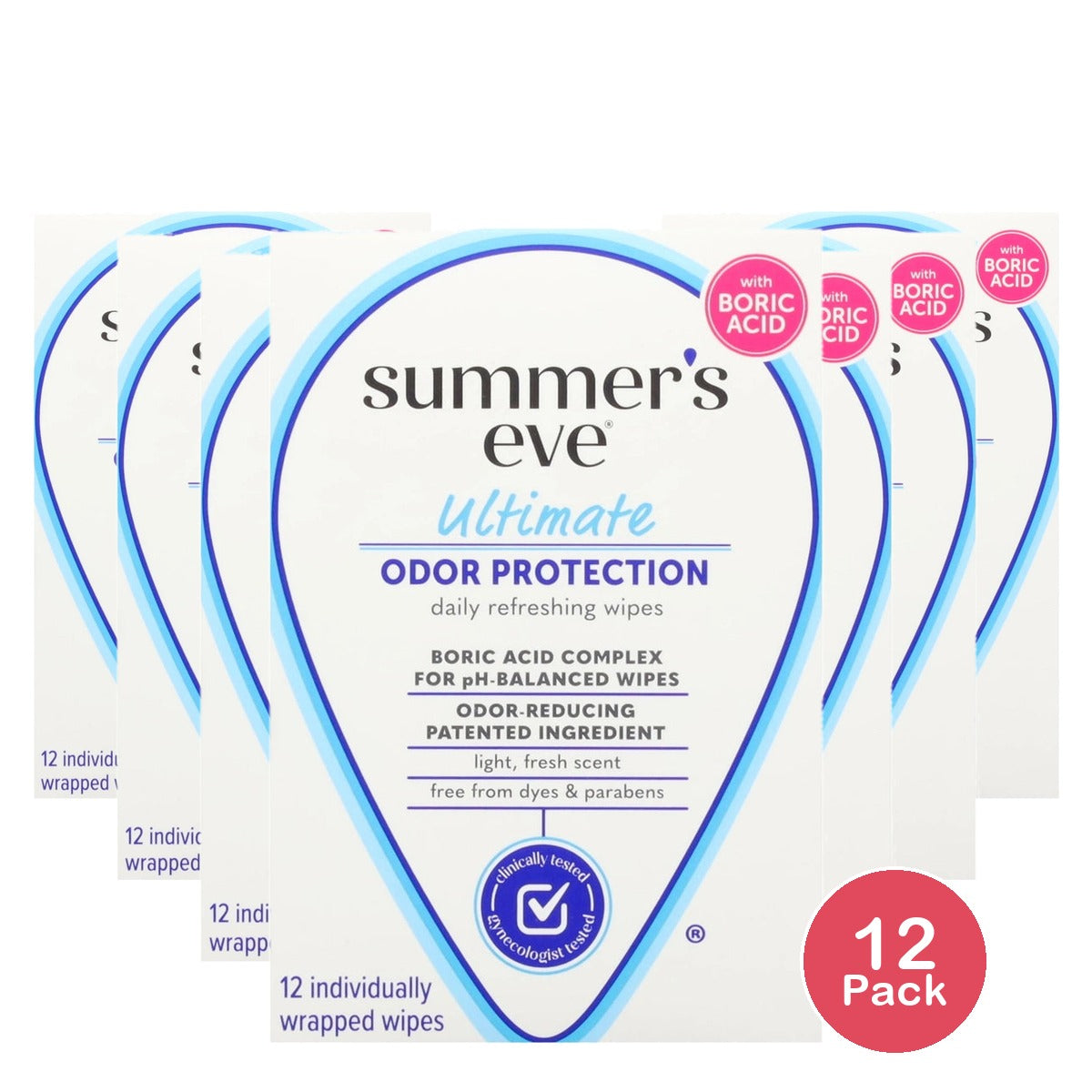 Summer's Eve Odor Relief with Boric Acid Feminine Wipes (Pack of 12)