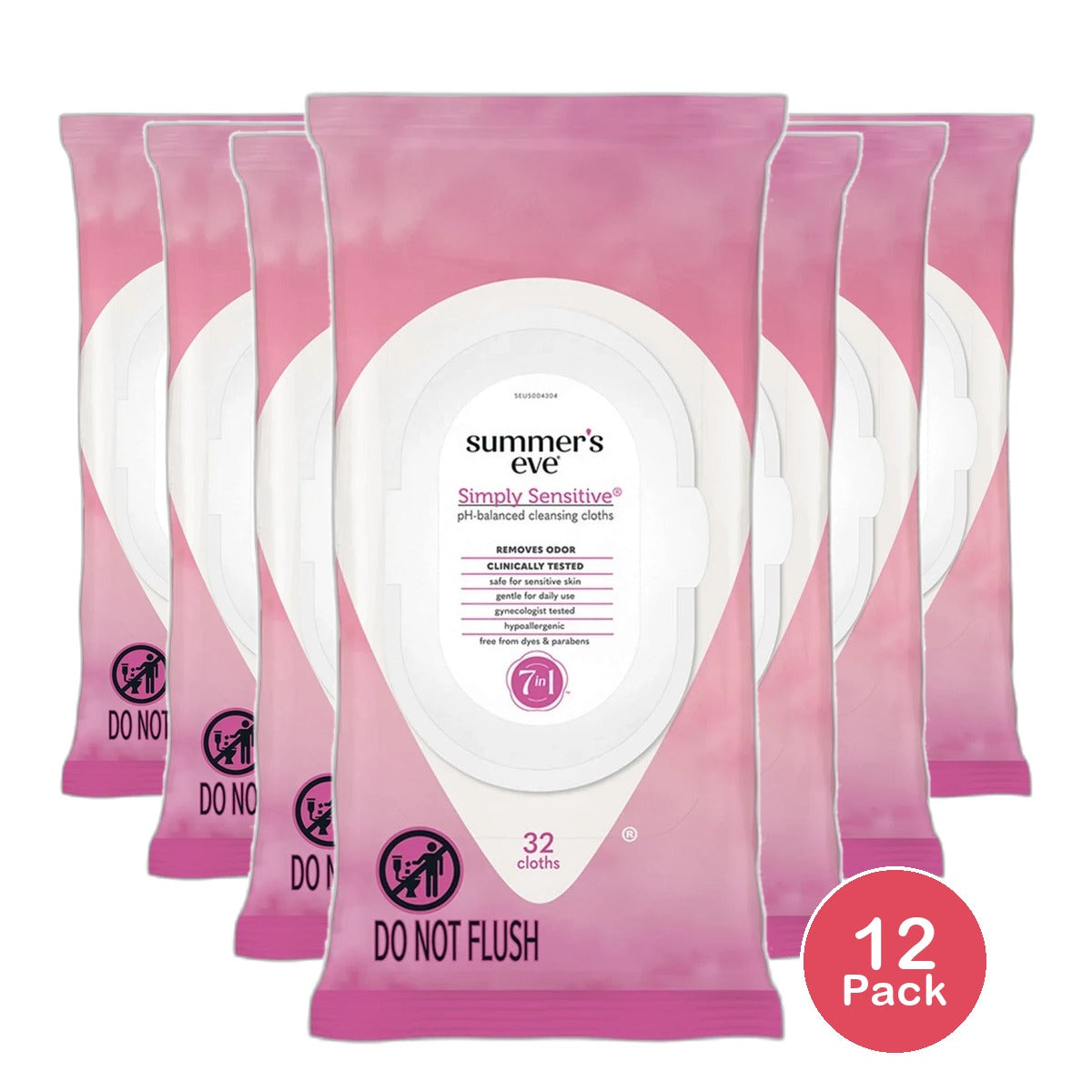 Summers Eve Simply Sensitive Daily Feminine Gentle Cloth 7.7oz (Pack of 12)