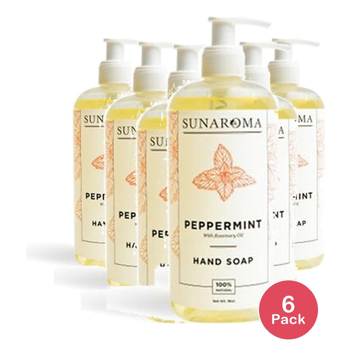 Sunaroma Peppermint Hand Soap 18 Oz (Pack of 6)