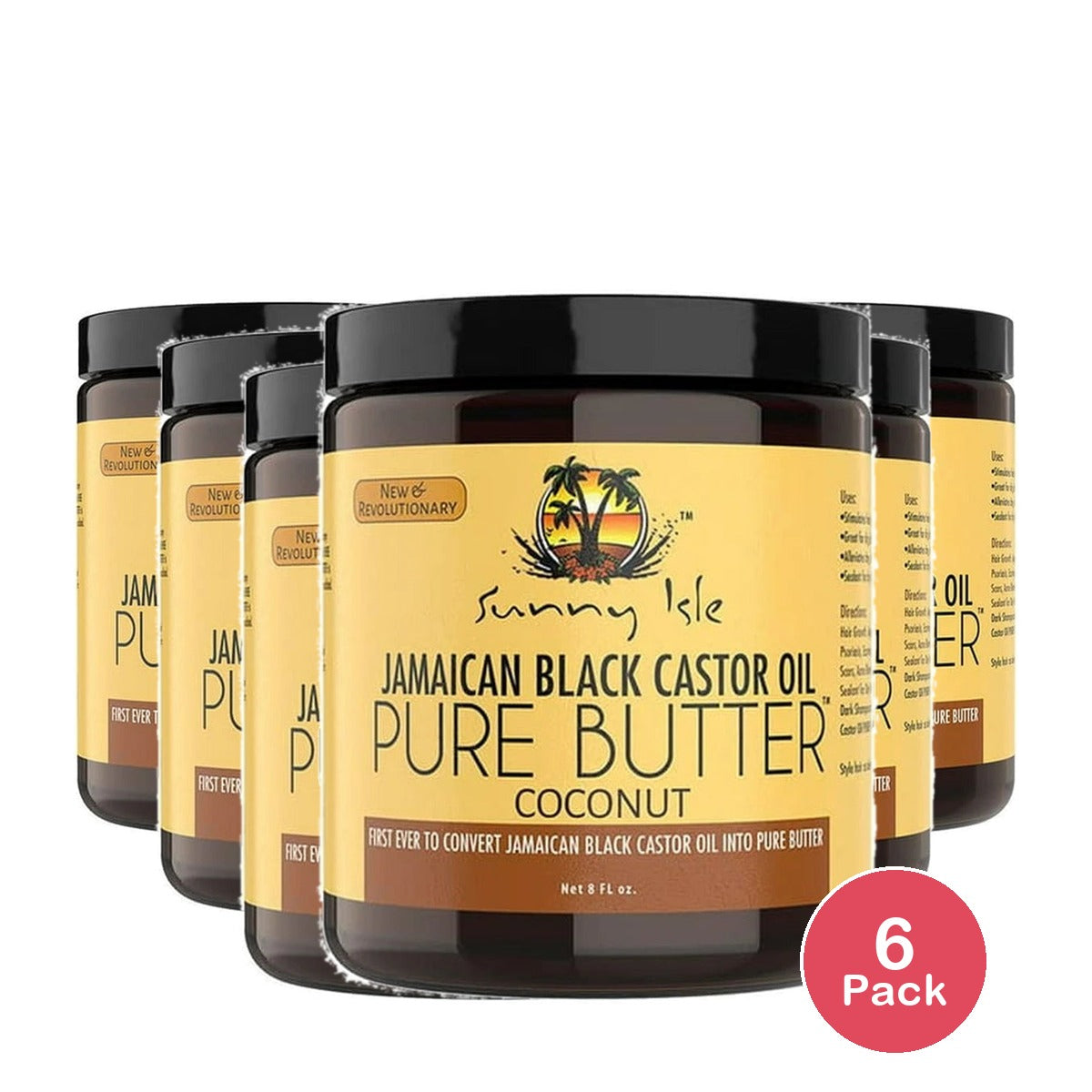 Sunny Isle Black Castor Oil Pure Butter Coconut 8 Fl. Oz(Pack of 6)