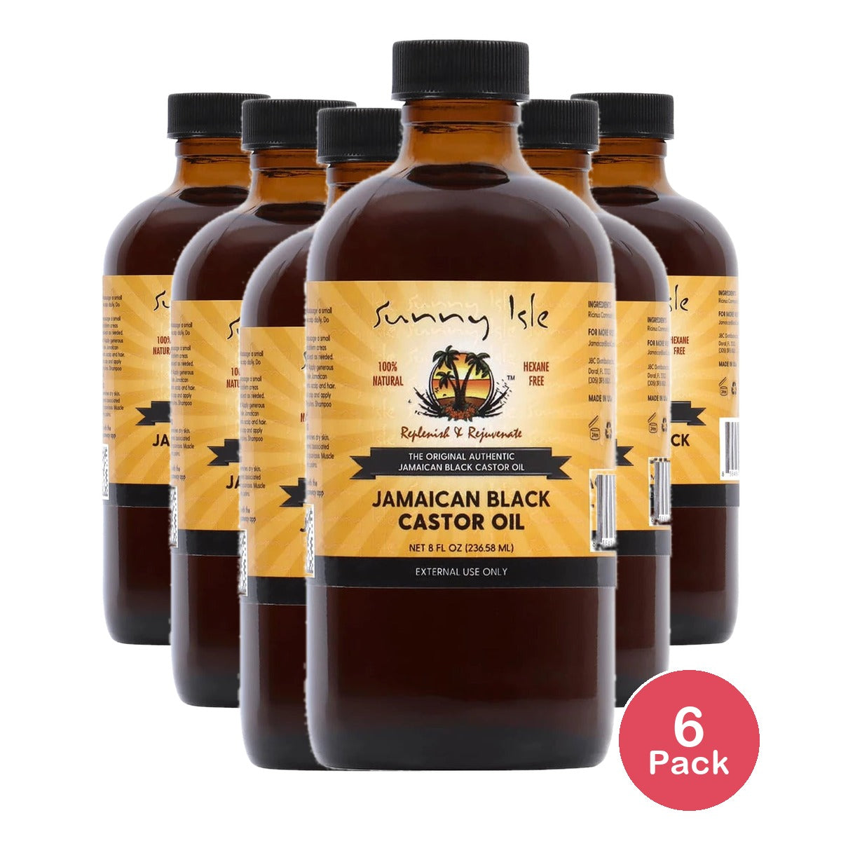 Sunny Isle Jamaican Black Castor Oil 8 Fl. Oz(Pack of 6)