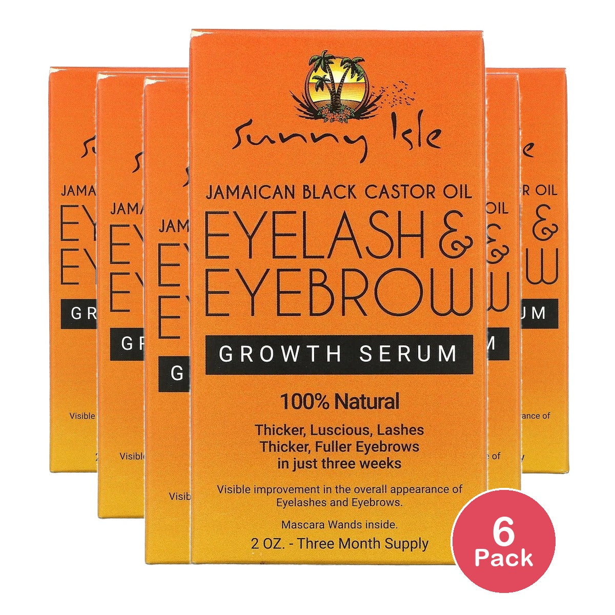 Sunny Isle Jamaican Black Castor Oil Eyelash & Eyebrow Growth Serum 2 Oz (Pack of 6)