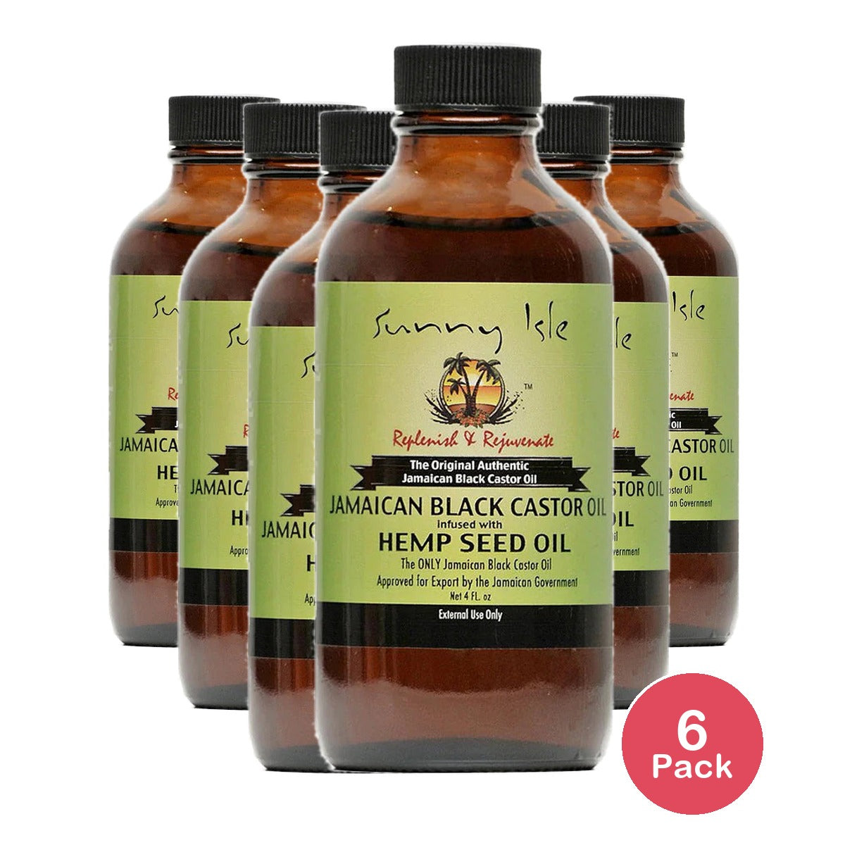 Sunny Isle Jamaican Black Castor Oil Infused with Hemp Oil, 4 Oz (Pack of 6)