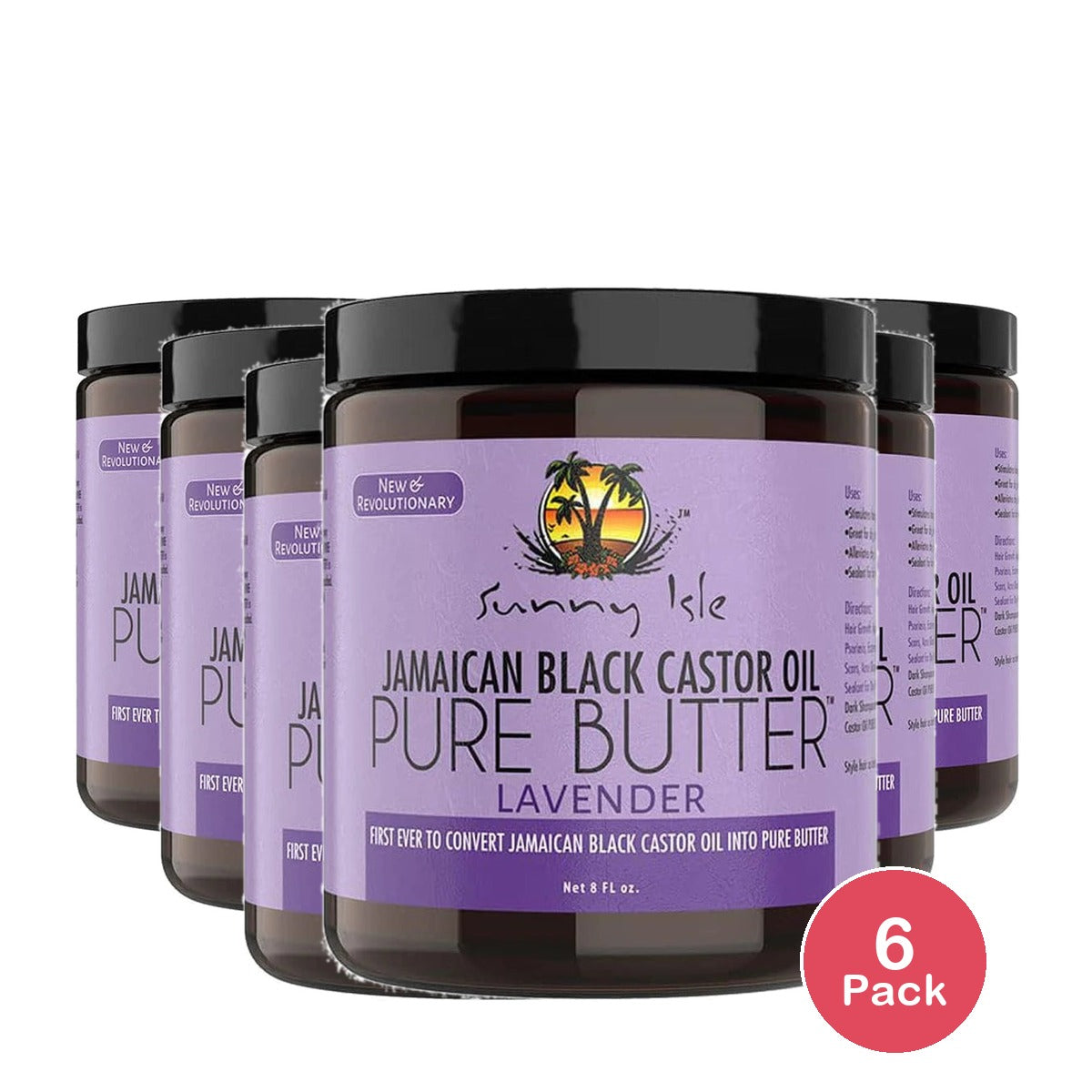 Sunny Isle Jamaican Black Castor Oil Lavender Pure Butter 8 Fl.Oz (Pack of 6)