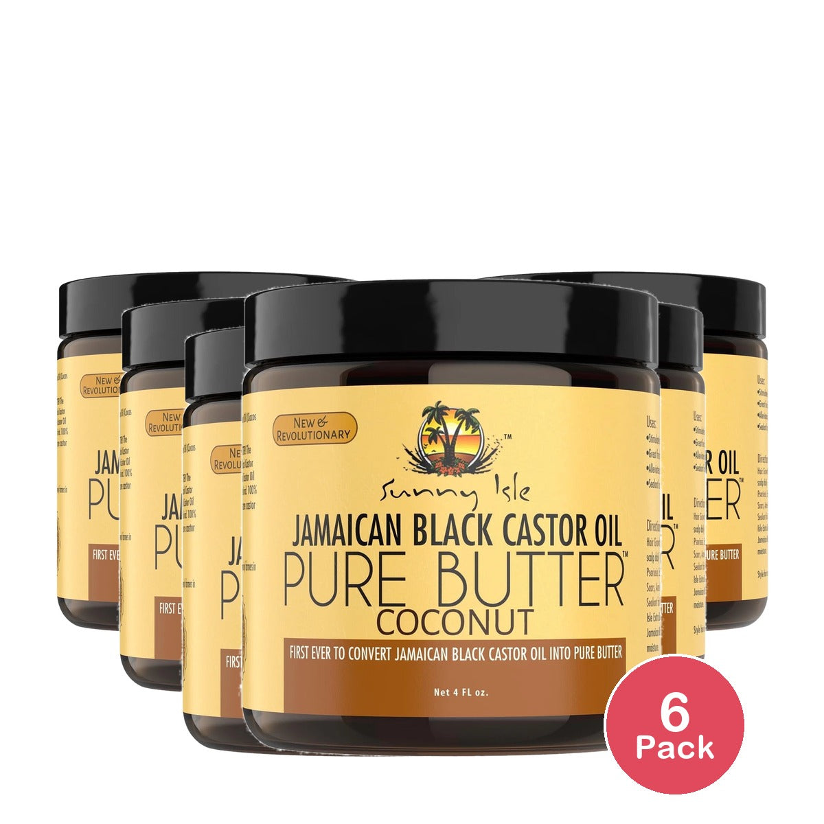Sunny Isle Jamaican Black Castor Oil Pure Butter Coconut 4 Fl. Oz(Pack of 6)