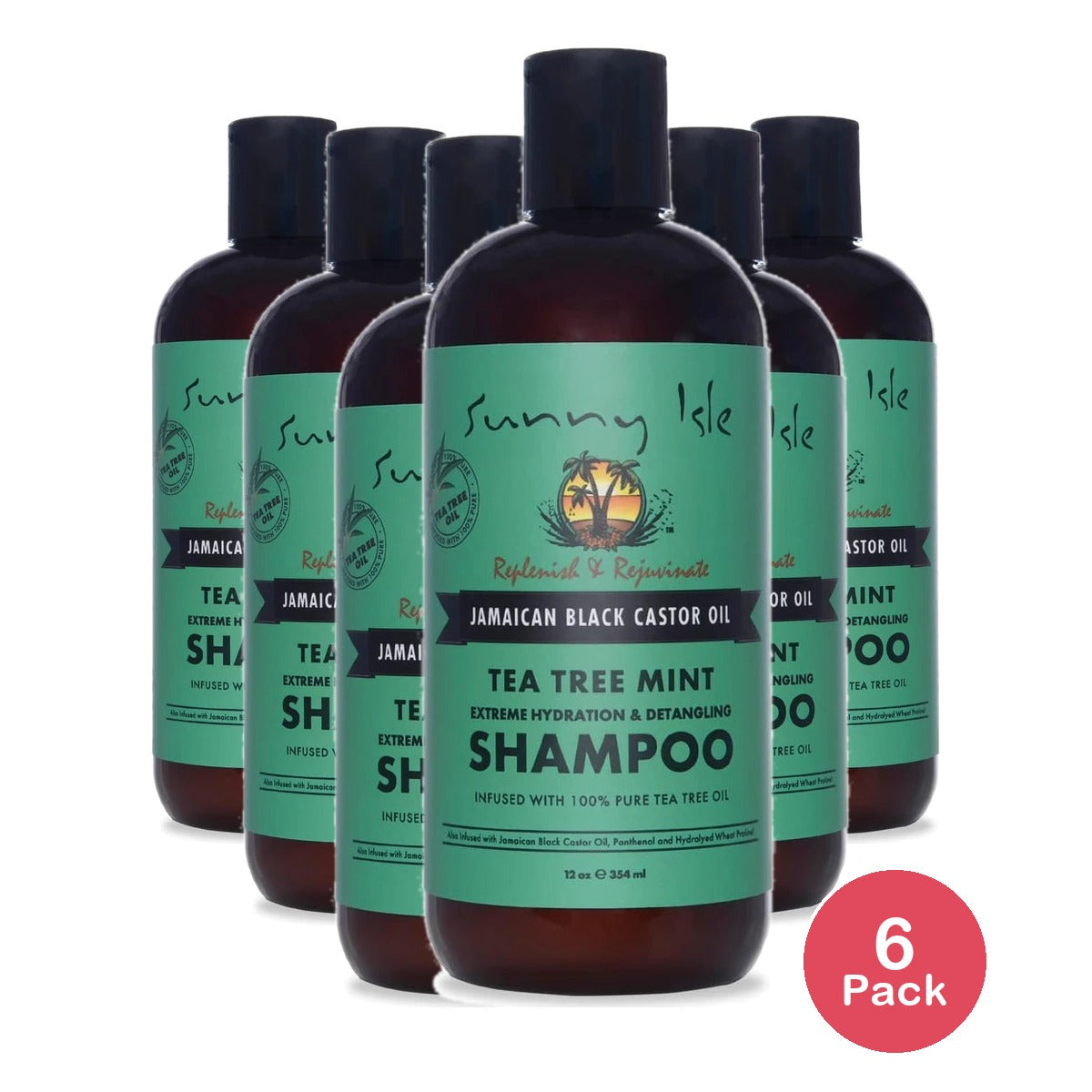 Sunny Isle Jamaican Black Castor Oil Tea Tree Mint Shampoo 354ml Hydration & De 12 Oz (Pack of 6)