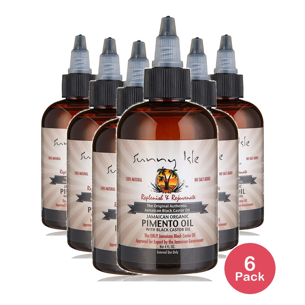 Sunny Isle Jamaican Organic Pimento with Black Castor Oil 4 Fl. Oz (Pack of 6)