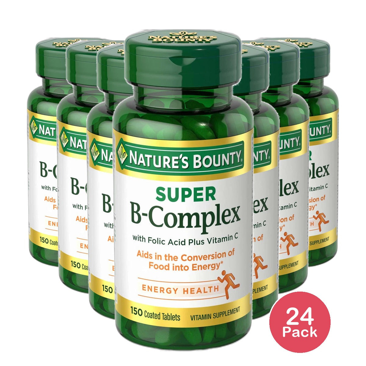 Super B-Complex Vitamin Supplement With Folic Acid And Vitamin C By Natures Bounty100 Ea 8.14Oz (Pack of 24)