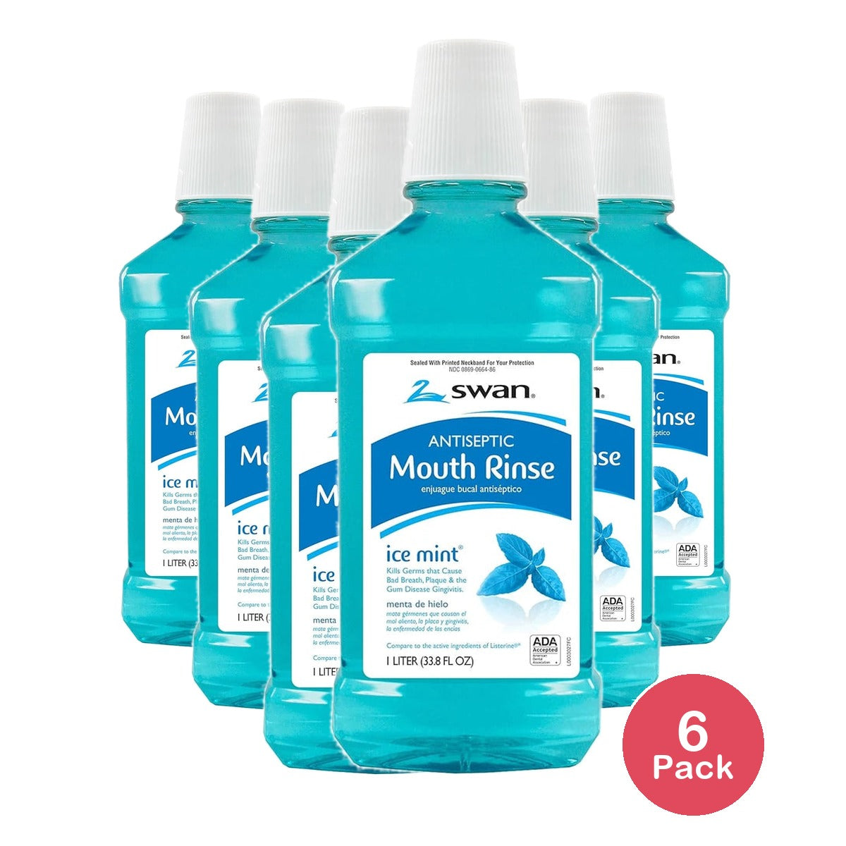 Swan Antiseptic Mouth Rinse Blue Ice Mint 33.8 oz (Pack of 6)