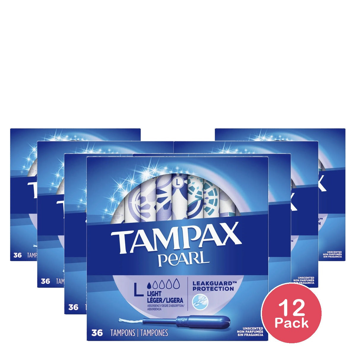 Tampax Pearl Light Unscented 36 Count 7.58oz (Pack of 12)