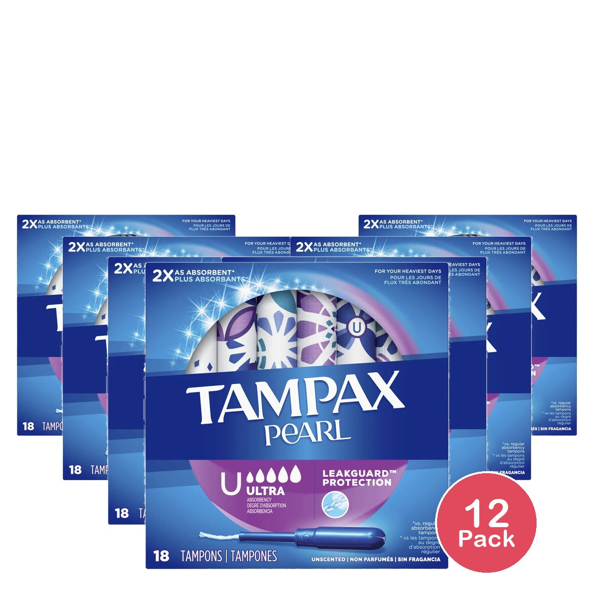 Tampax Pearl Plastic Tampons Ultra Absorbency Unscented (Pack of 12)