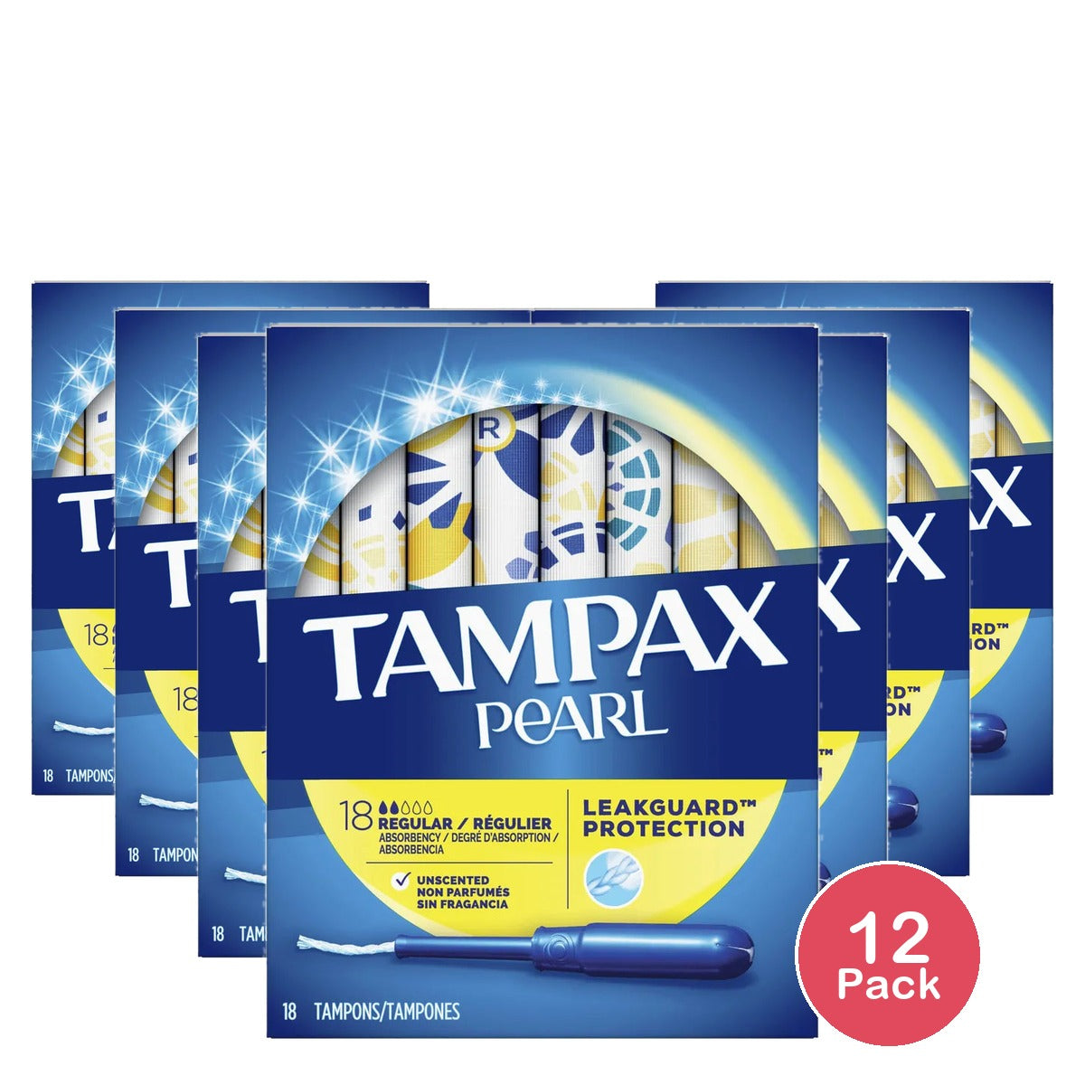 Tampax Pearl Regular Plastic Tampons Unscented18 Ea 4Oz (Pack of 12)