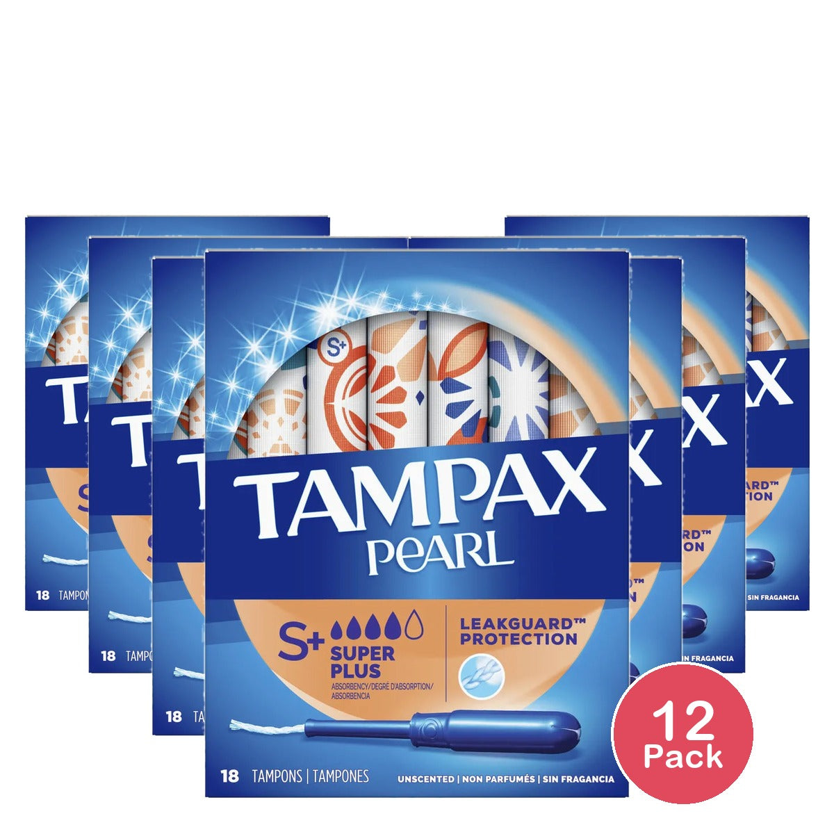 Tampax Pearl Tampons With Plastic Applicator Super Plus Absorbency Unscented 18Ea 4.66Oz (Pack of 12)