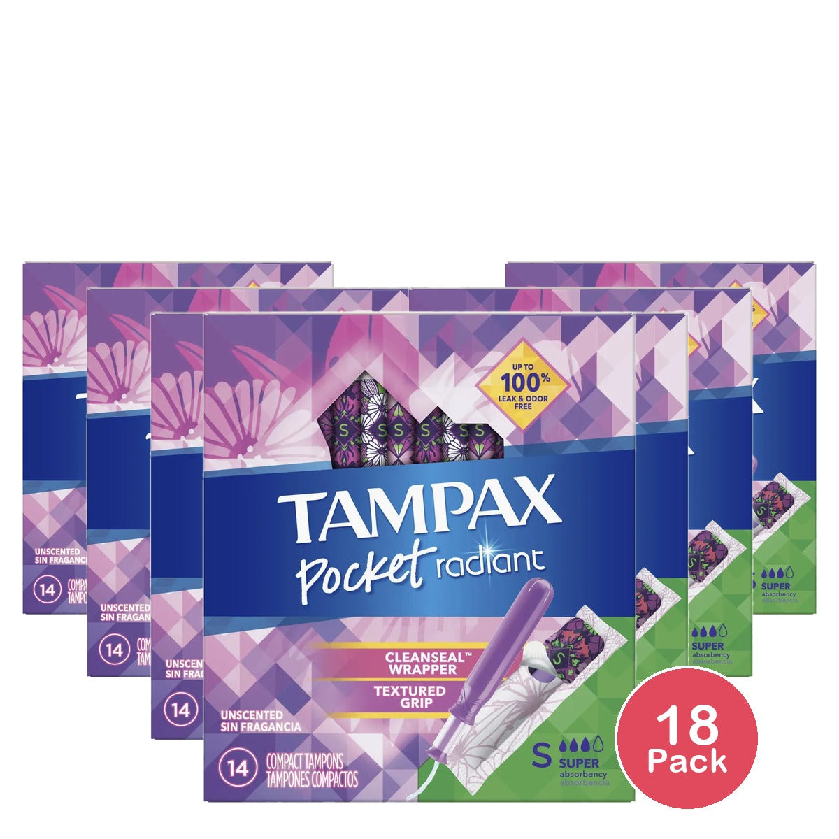 Tampax Pocket Radiant Super Absorbency Compact Tampons (Pack of 18)