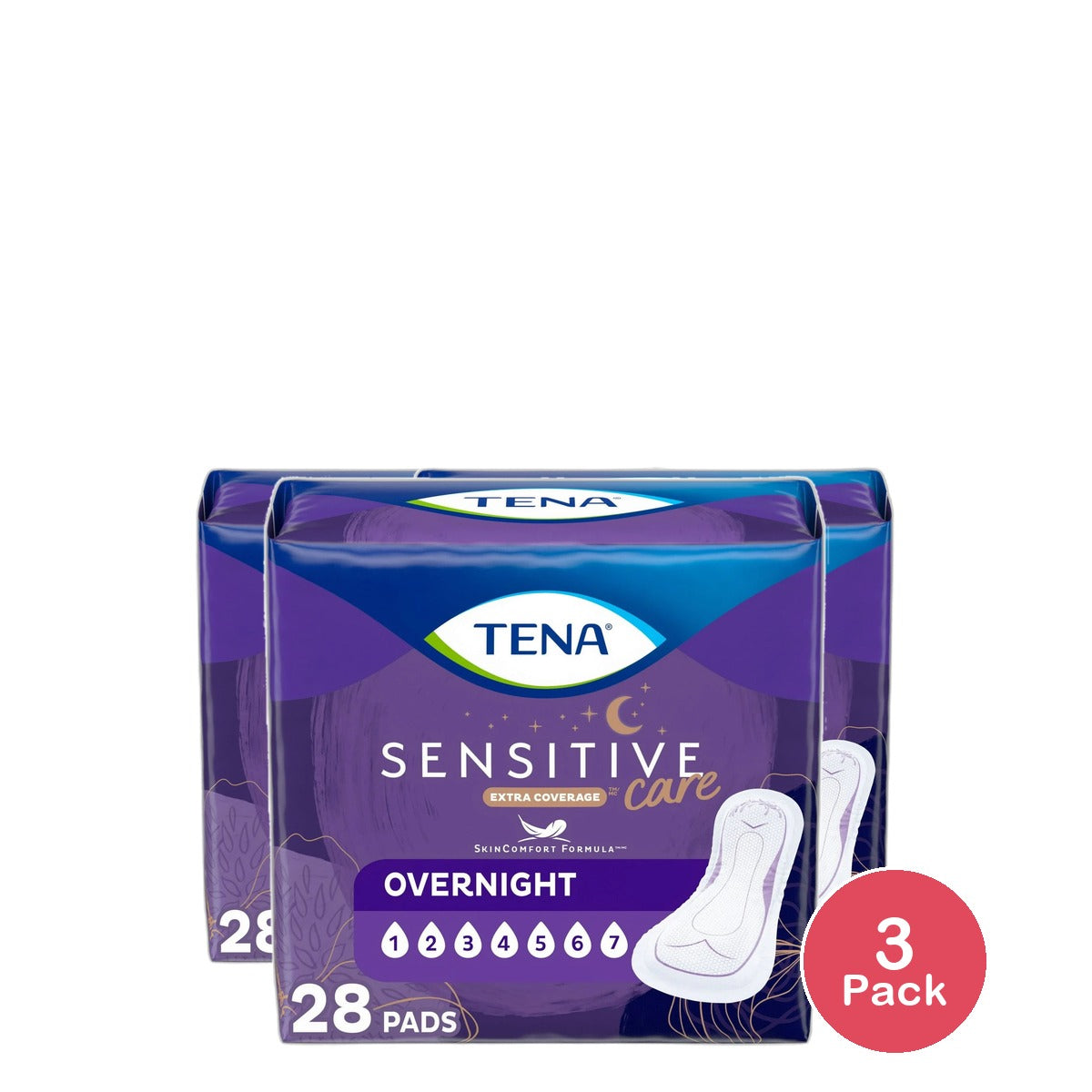 Tena Incontinence Overnight Absorbency Pads For Woman Long 48Oz (Pack of 3)