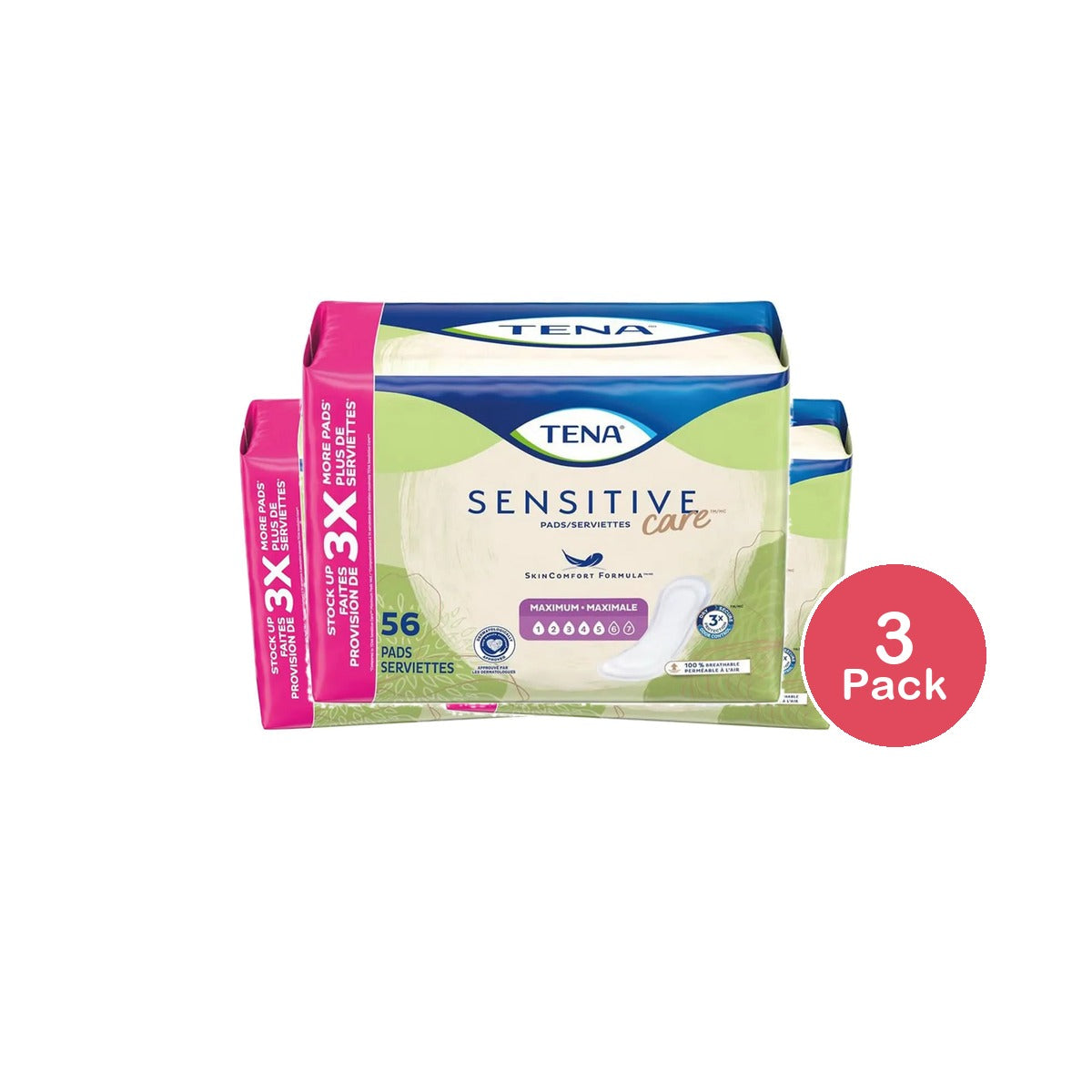 Tena Intimates Maximum Absorbency Incontinence Pads For Women Regular Length 46.24Oz (Pack of 3)