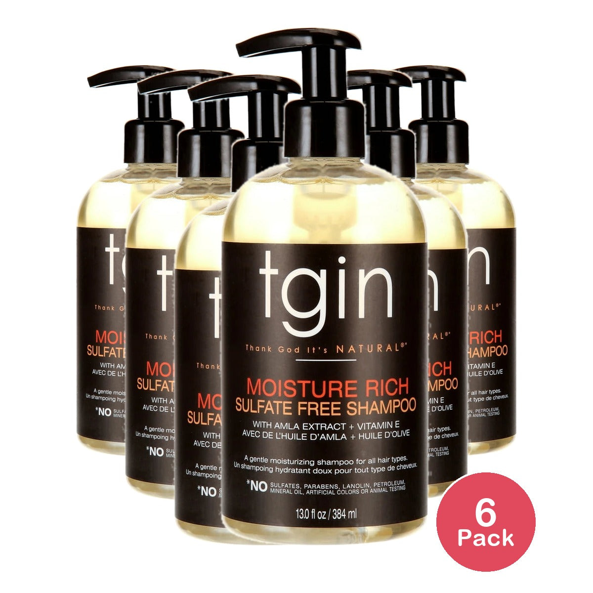TGIN Moisture Rich Sulfate Free Shampoo For Natural Hair with Amla Oil and Cocon 13. Oz (Pack of 6)