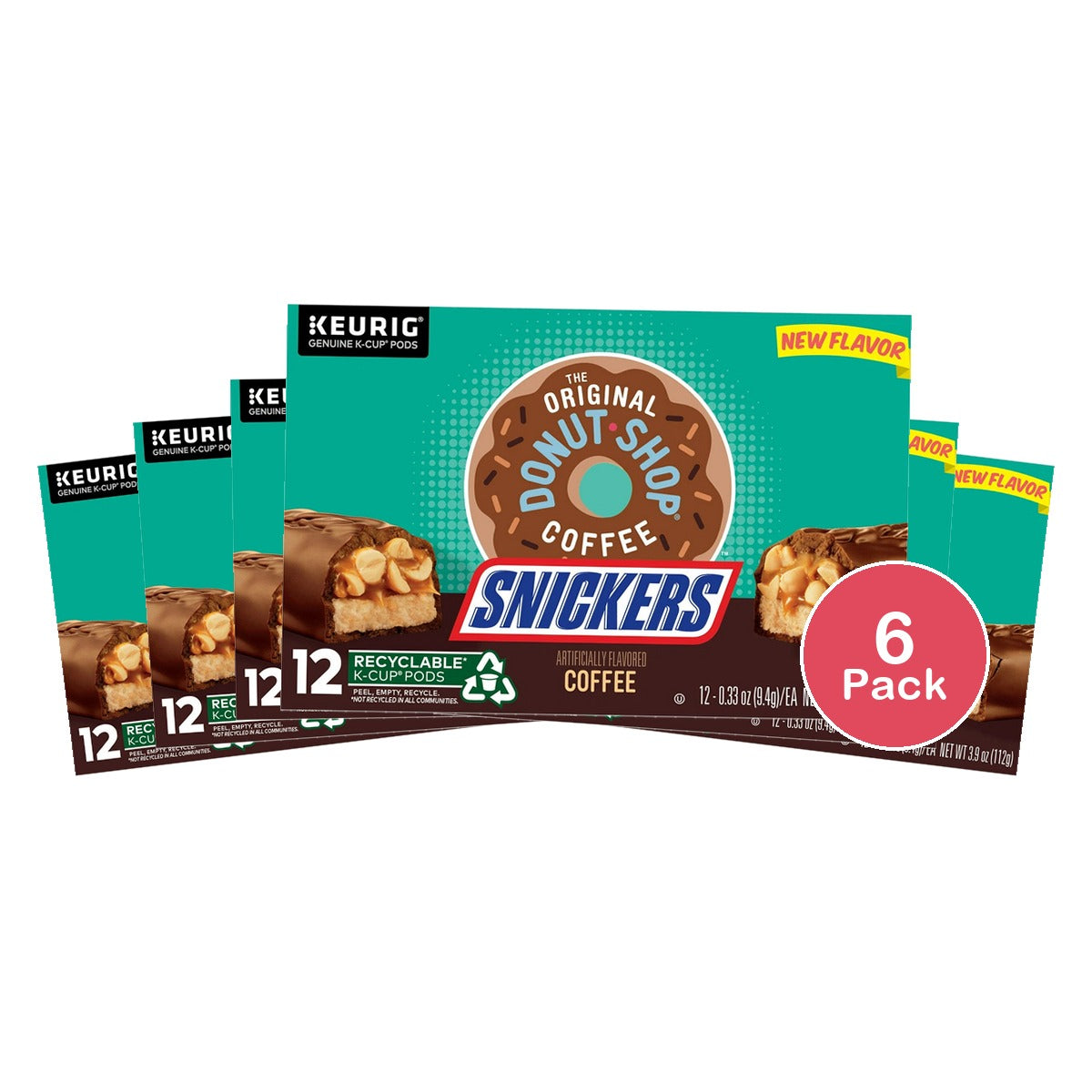 The Original Donut Shop Snickers Flavored Coffee K Cups Keurig 10 Ct 3.3 Oz (Pack of 6)