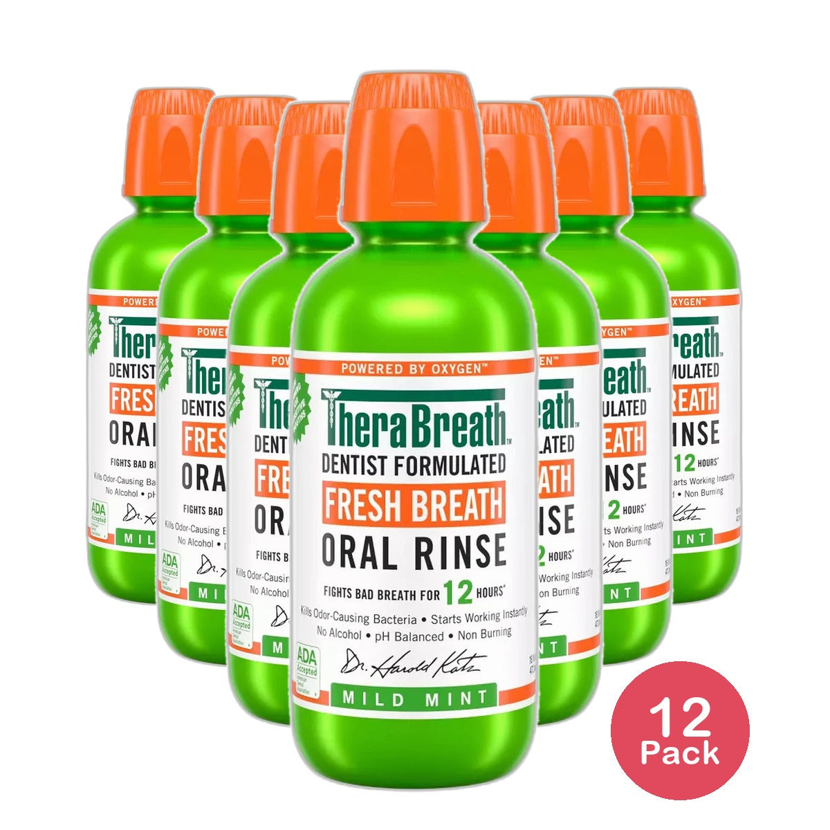 TheraBreath Fresh Breath Mouthwash Mild Mint 16Oz (Pack of 12)