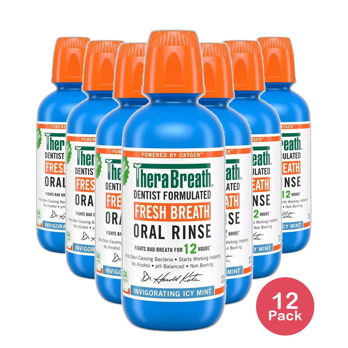Therabreath Fresh Breath Oral Rinse Invigorating Icy Mint 16Oz (Pack of 12)