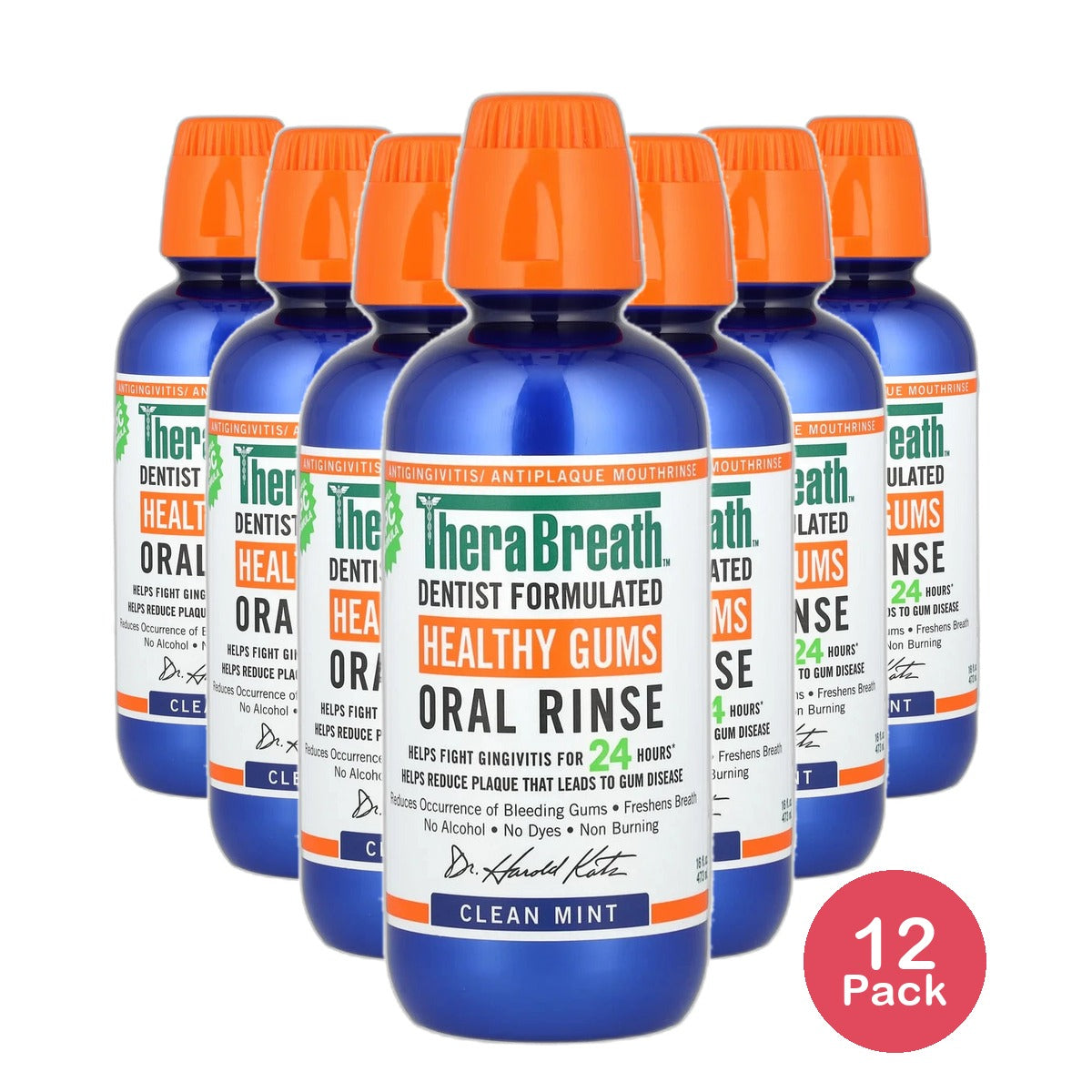 TheraBreath Healthy Mouthwash Rinse Mint 16Oz (Pack of 12)