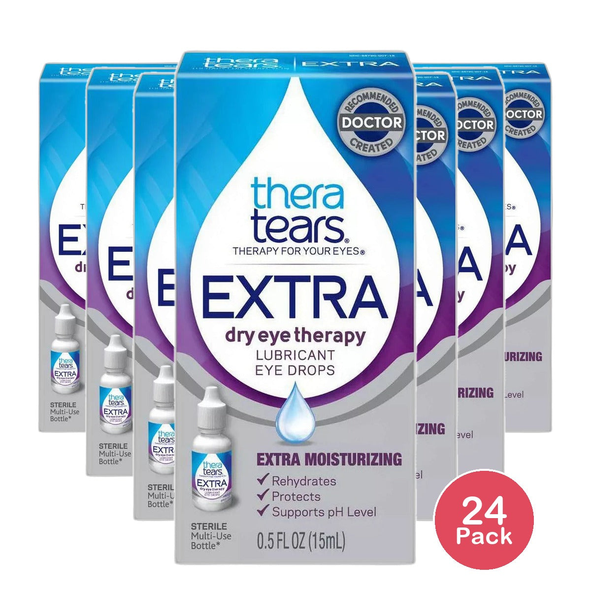 Theratears Extra Dry Eye Therapy Lubricating Eye Drops For Dry Eyes 0.5Oz (Pack Of 24)