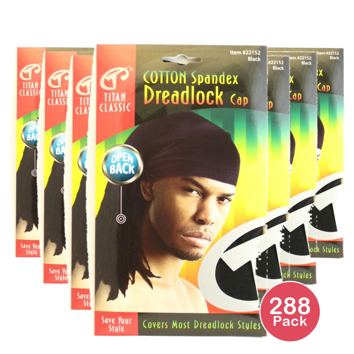 Titan Classic Unisex Adult Open Back Cotton Spandex Dreadlock Cap Hat - Black nan (Pack of 288)