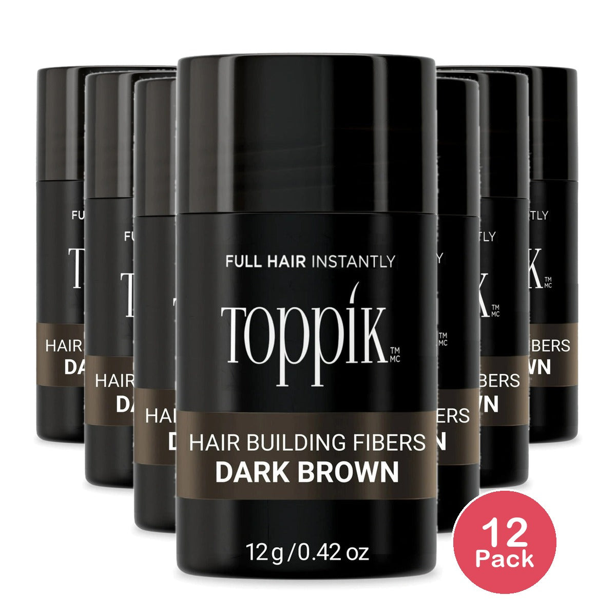 Toppik Hair Building Fibers, Dark Brown Hair Fibers, Hair Thickener for Thinning (Pack of 12)