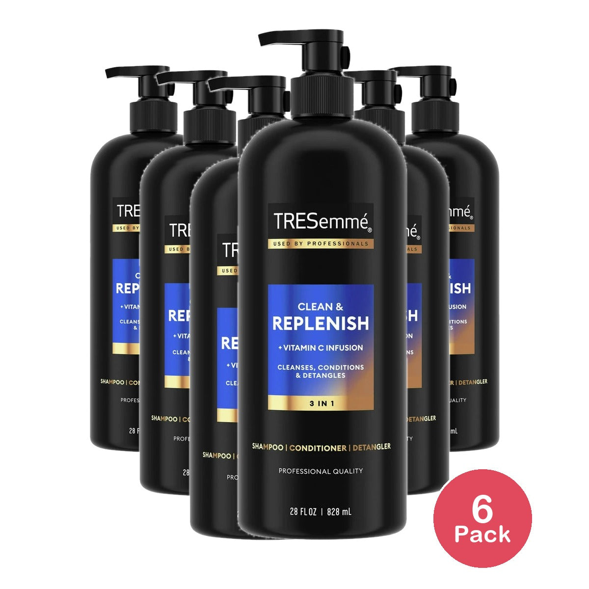 Tresemme 3-in-1 Shampoo Conditioner & Detangler Clean & Replenish 28 oz 28 fl oz (Pack of 6)
