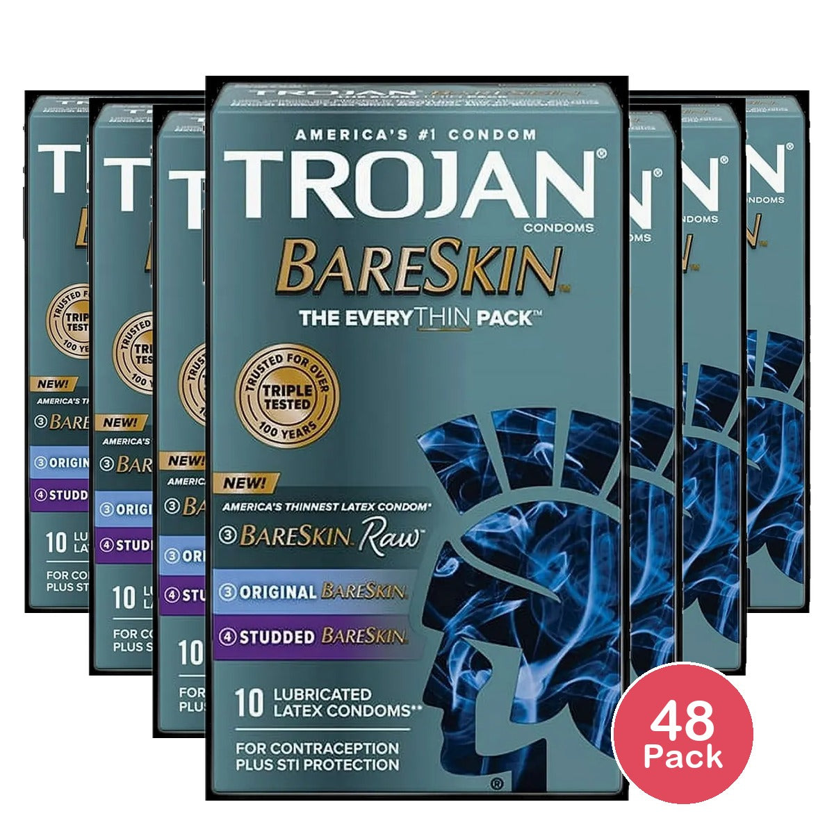 Trojan Bare Skin Condoms 10 Count 1.06oz (Pack of 48)