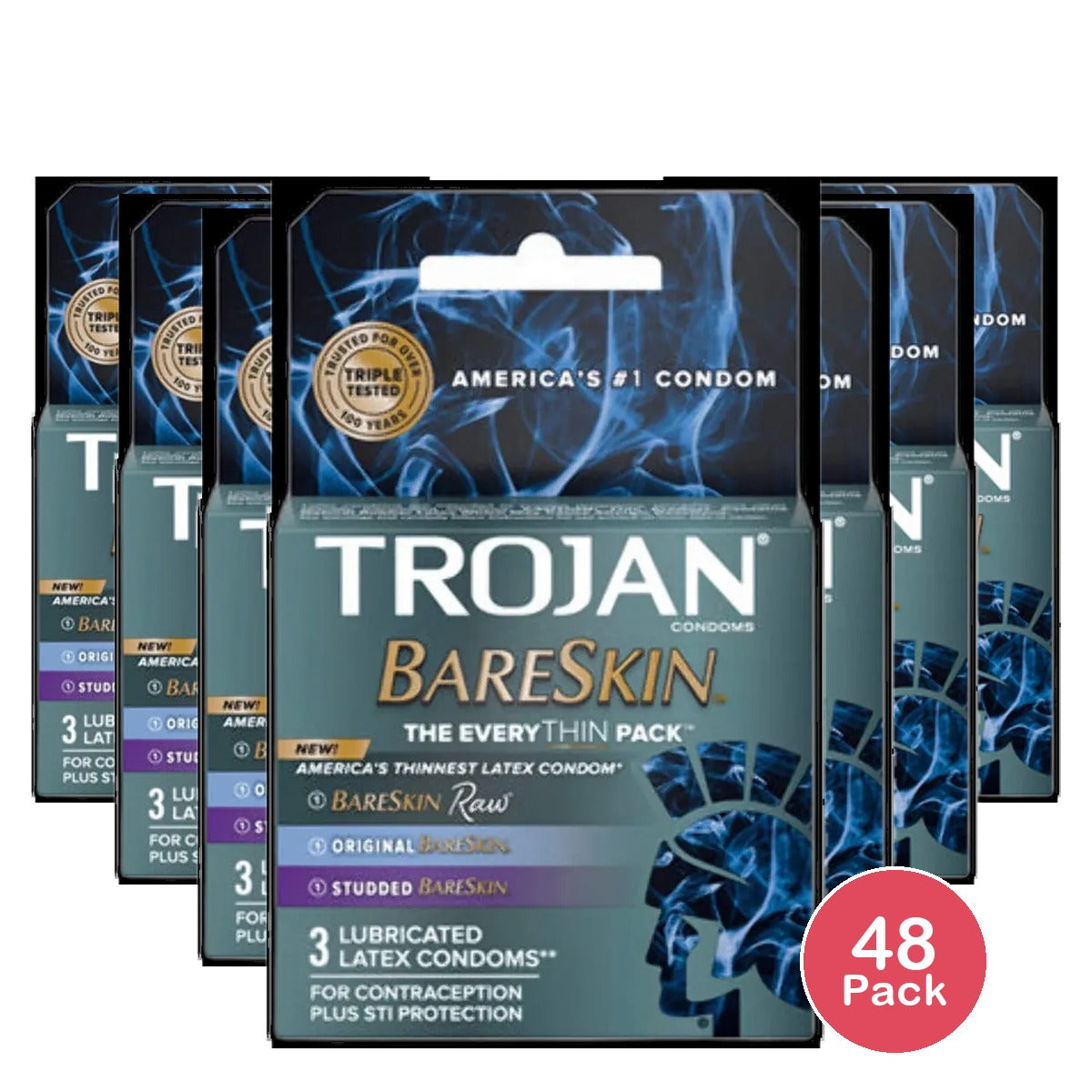 Trojan Bare Skin Condoms 3 Count 1.13oz (Pack of 48)