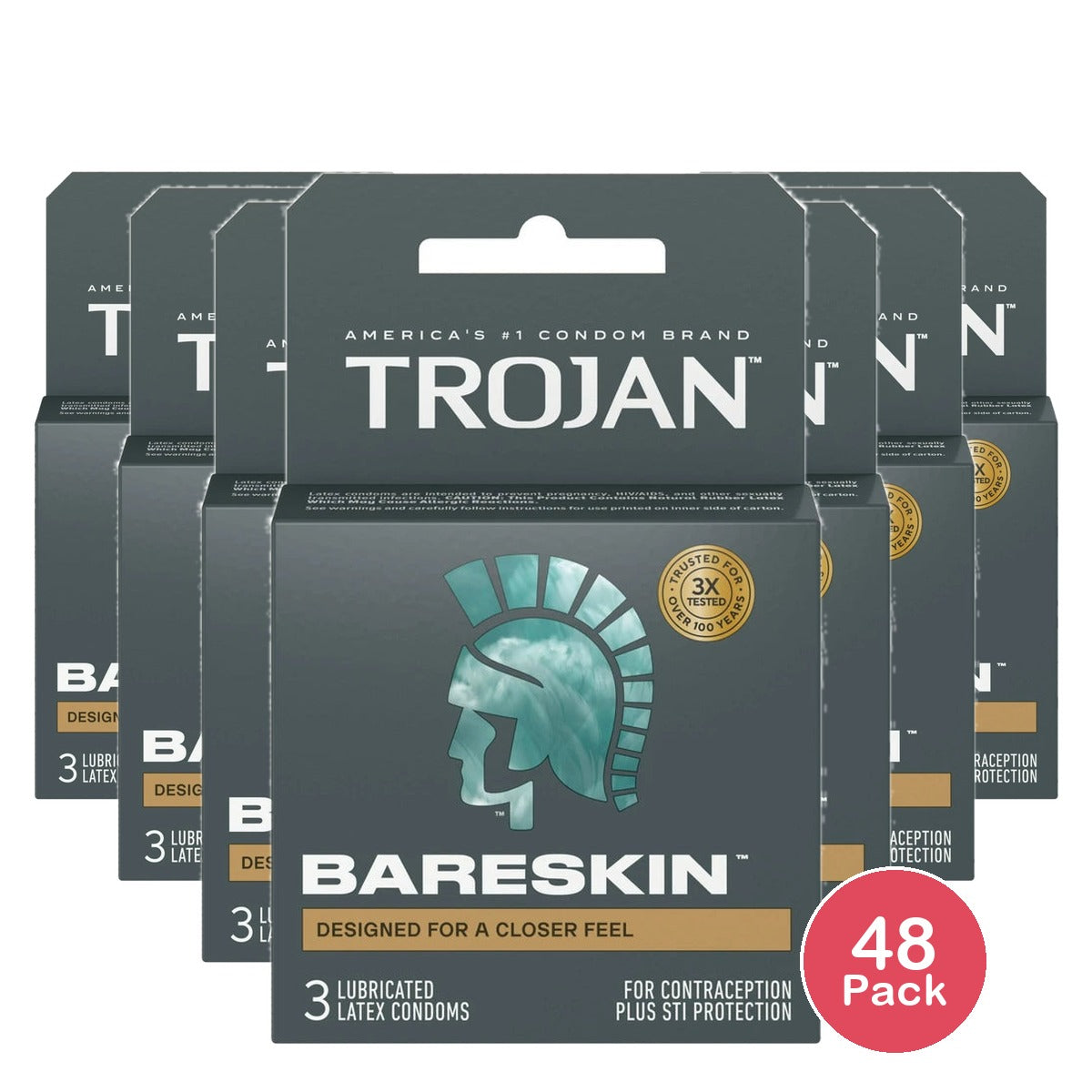 TROJAN BareSkin Sensitivity Premium Latex Condoms, 3 ea (B073SZ8M8L) (Pack of 48)