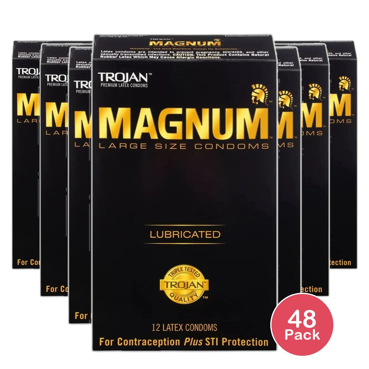 Trojan Magnum Lubricated Latex Condoms Large Size 2.11oz (Pack of 48)