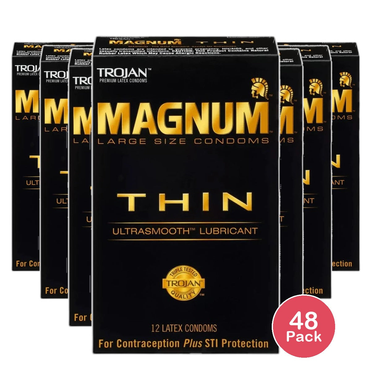 Trojan Magnum Thin Large Size Lubricated Premium Latex Condoms 2.1oz (Pack of 48)
