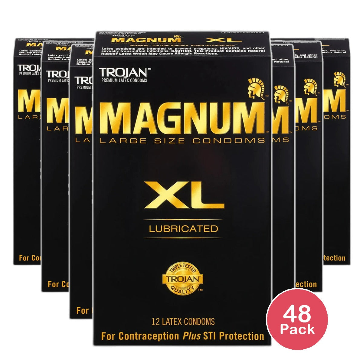 Trojan Magnum XL Lubricated Large Size Latex Condoms 2.1oz (Pack of 48)