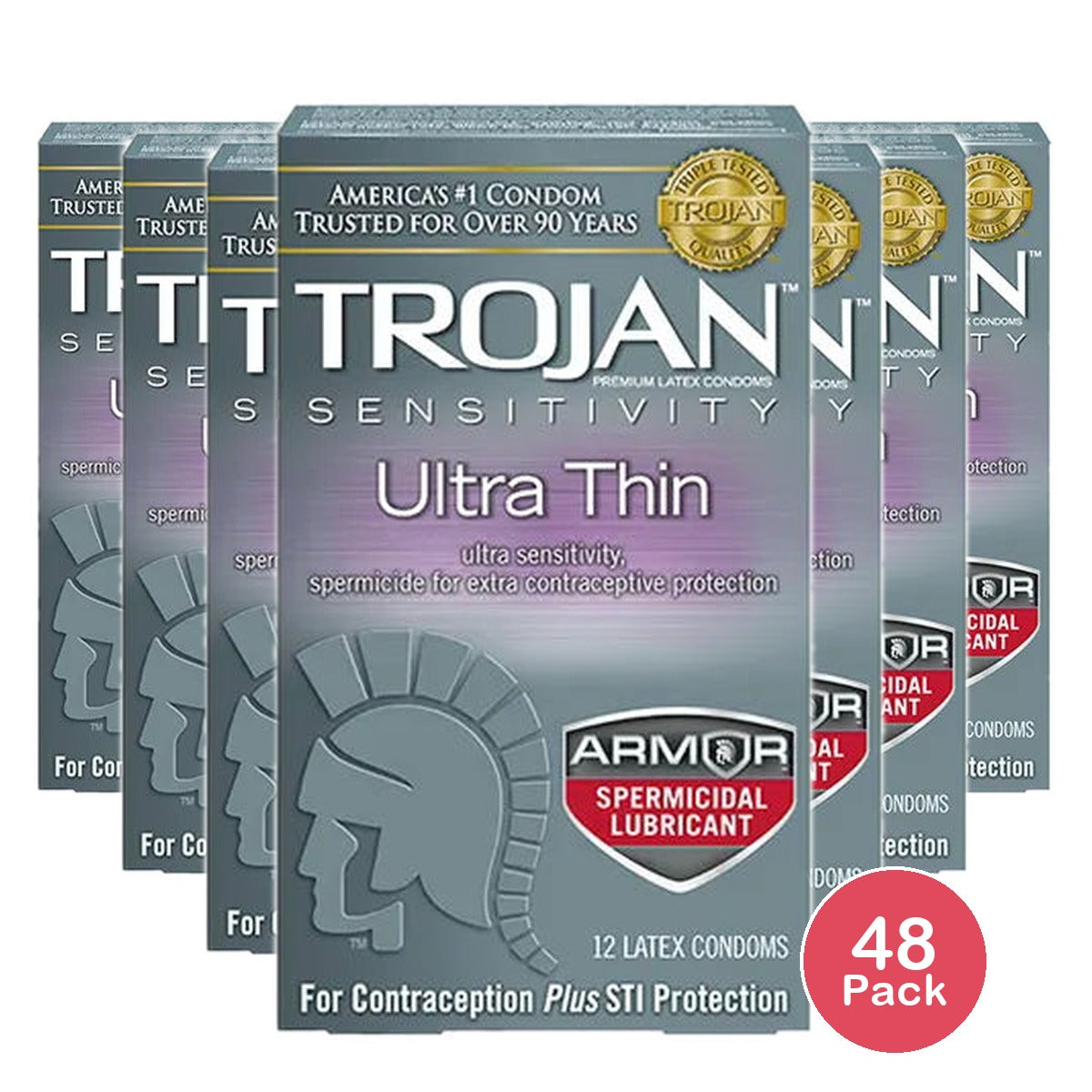 Trojan Sensitivity Ultra Thin Lubricated Latex Condoms Spermicidal (Pack of 48)