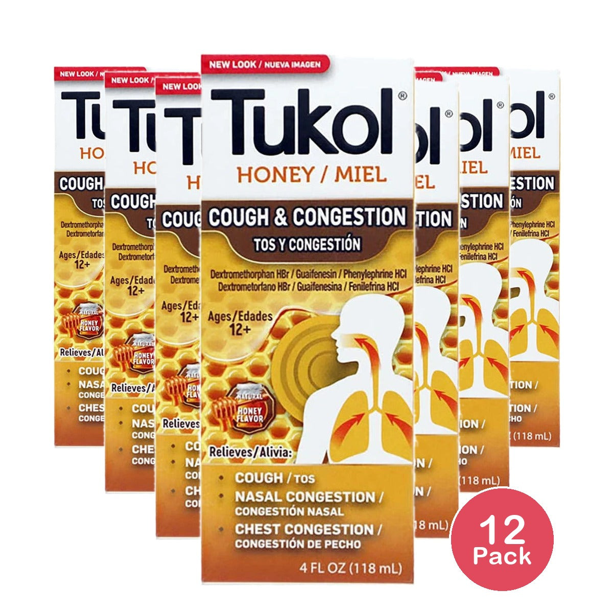 TUKOL Adult X-Pecto Miel Honey Cold Syrup, 4 oz (Pack of 12)