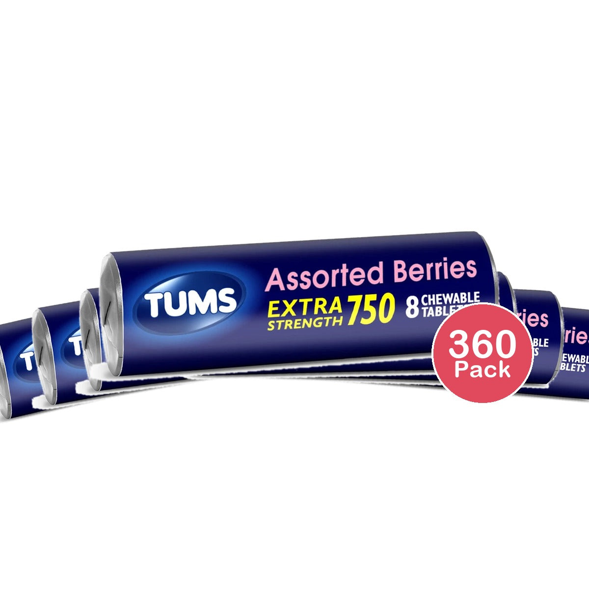 Tums Single Roll Chewable Tablets, Assorted Berries, 8 Ct (Pack of 360)