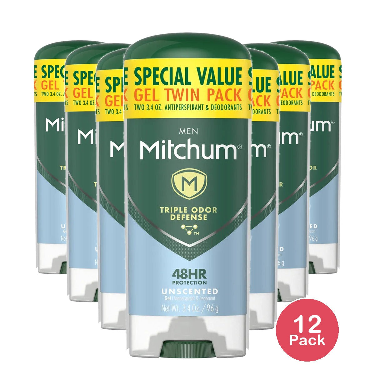 Twin Pack Includes 2 Unscented Triple Odor Defense Anti-Perspirant & Deodorant Gel 3.4 Oz (Pack of 12)
