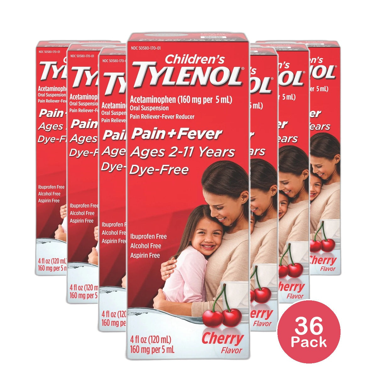 Tylenol Childrens Dye-Free Pain + Fever Relief Liquid Acetaminophen Cherry Flavor 4Oz (Pack of 36)