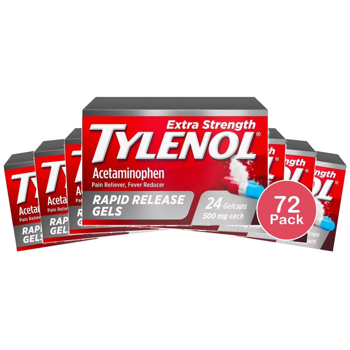 Tylenol Extra Strength Rapid Release Gelcaps For Adults 0.16Oz (Pack Of 72)