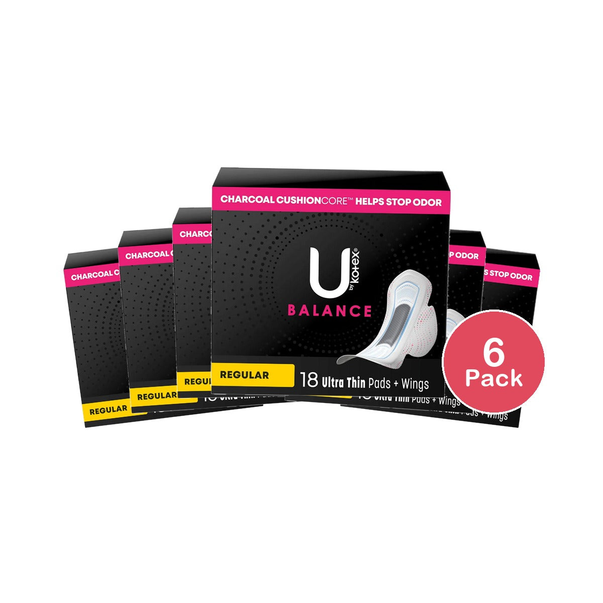U by Kotex Balance Regular UItra Thin Pads With Wings 18 Ea 4.97oz (Pack of 6)