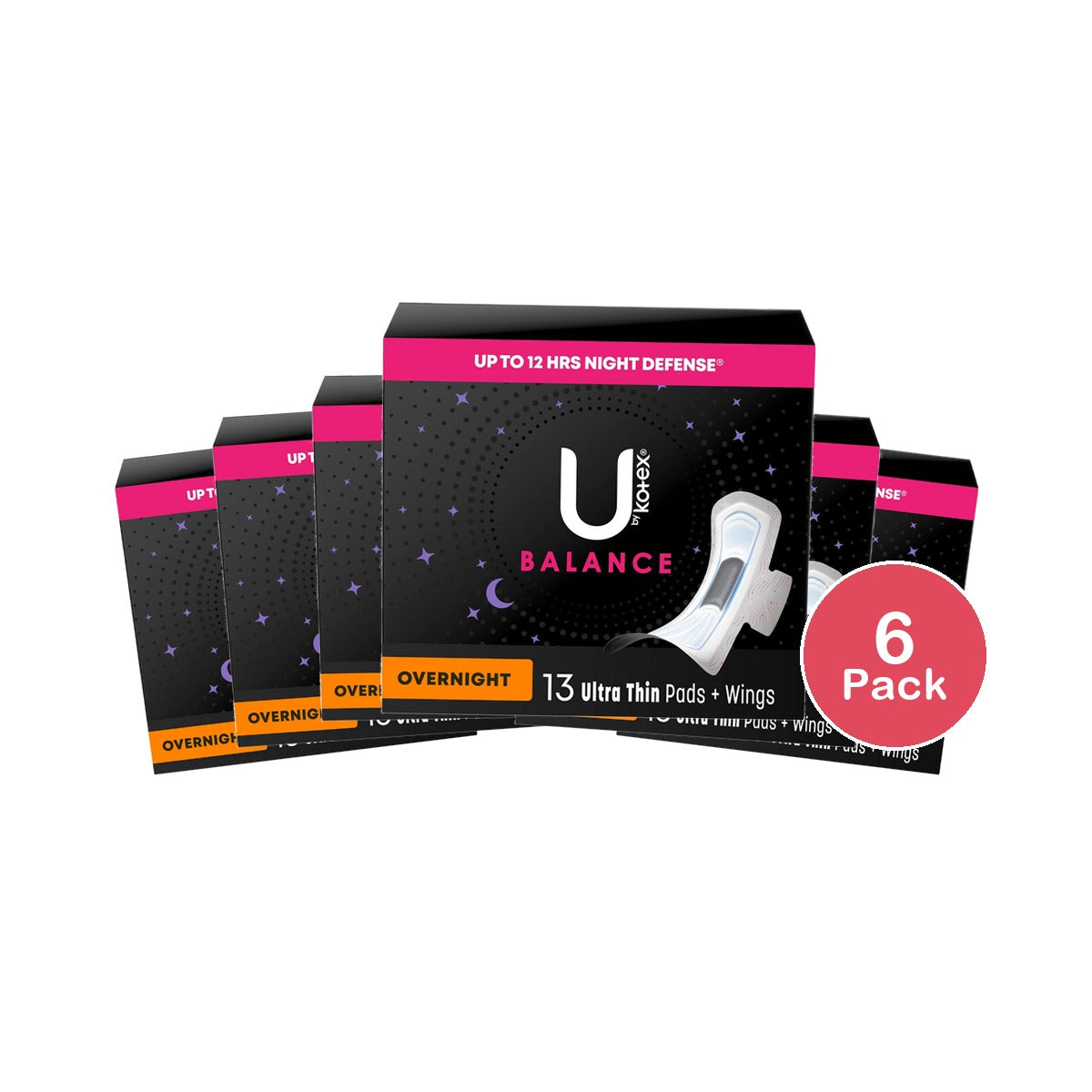 U By Kotex Balance Ultra Thin Overnight Pads 13 Count (Pack of 6)