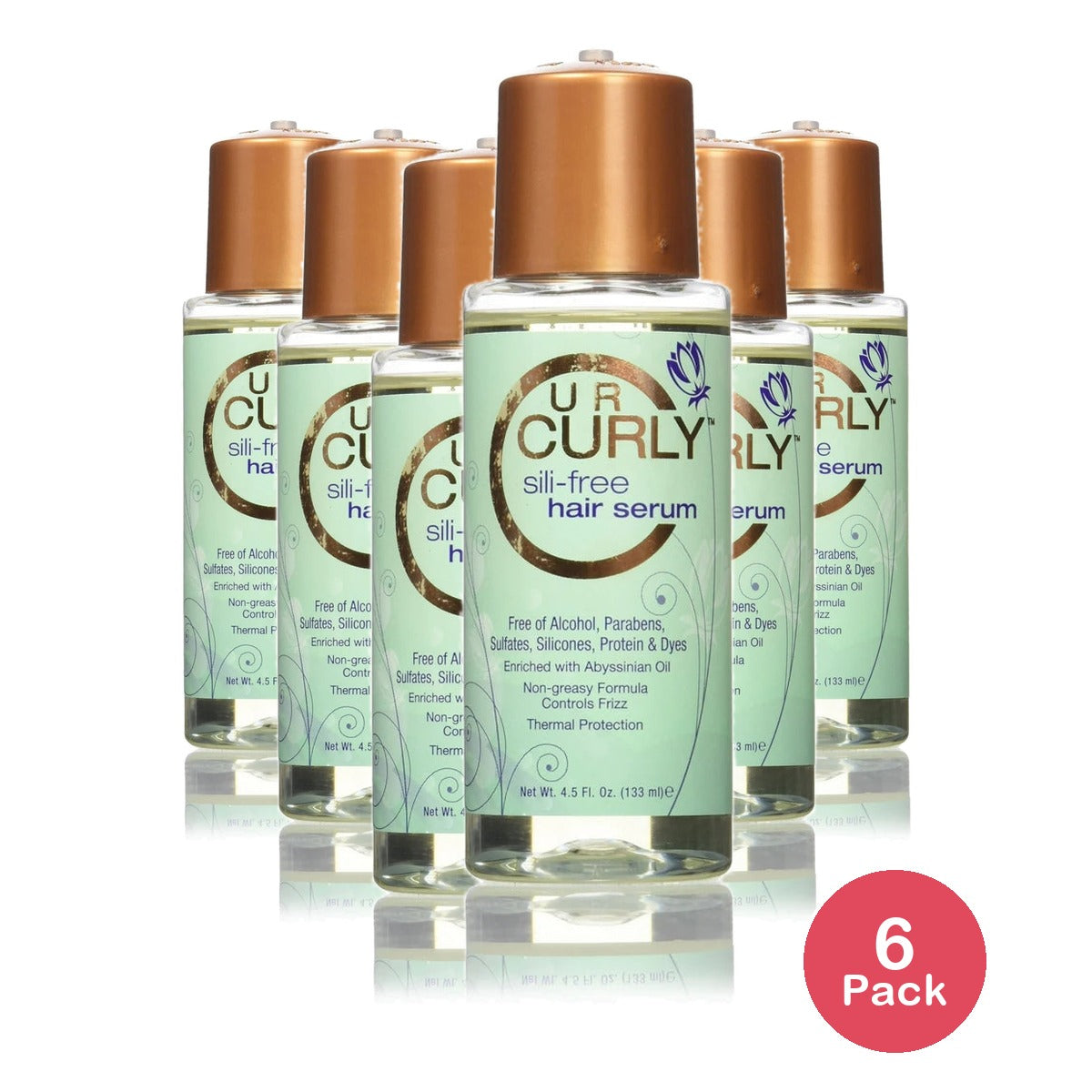 U R Curly Sili-Free Hair Serum Controls frizz thermal protection 4.5 oz{{name} 4.5 fl oz (Pack of 6)