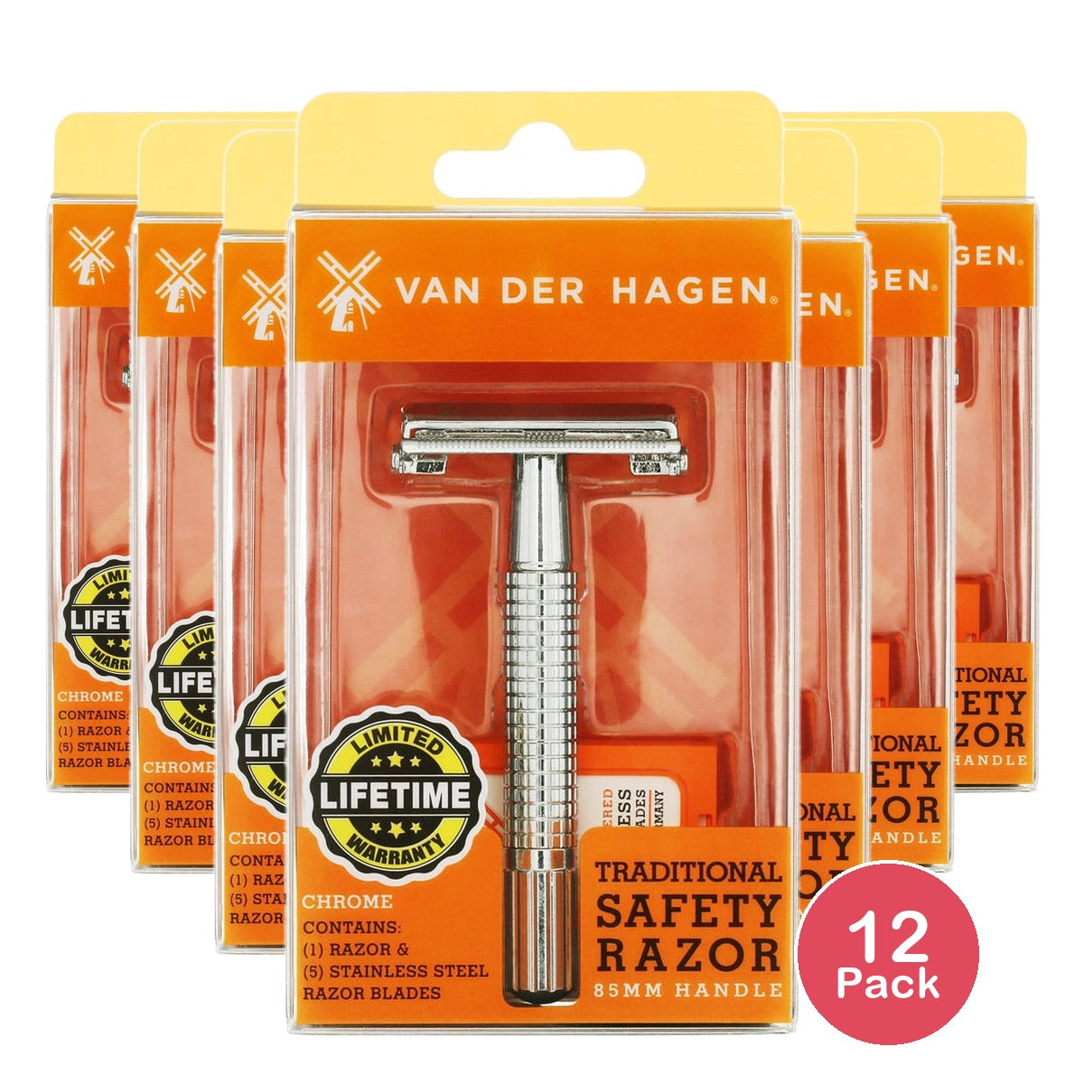 Van der Hagen Safety Razor with 5 Razor Blades (Pack of 12)